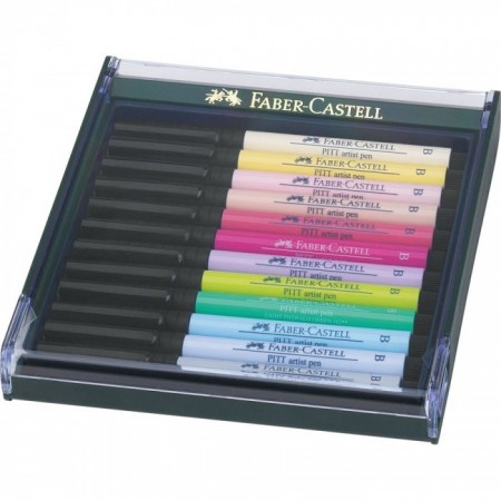 12-Pieces Pitt Artist Pen Set, Brush Tip, Pastel Colours